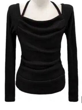 Black Long-Sleeve Square Neck Women's Sweater